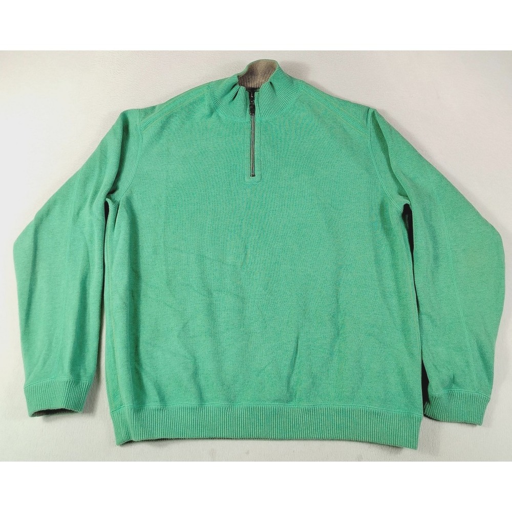 Tommy Bahama Sweater Mens 2XL Green Reversible 1/4 Zip Mock Neck Pullover Knit
